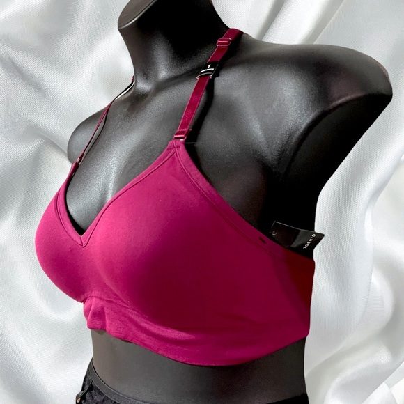 TORRID BERRY PINK DEEP V RACERBACK LIGHTLY PADDED SEAMLESS BRALETTE NEW - Picture 5 of 14